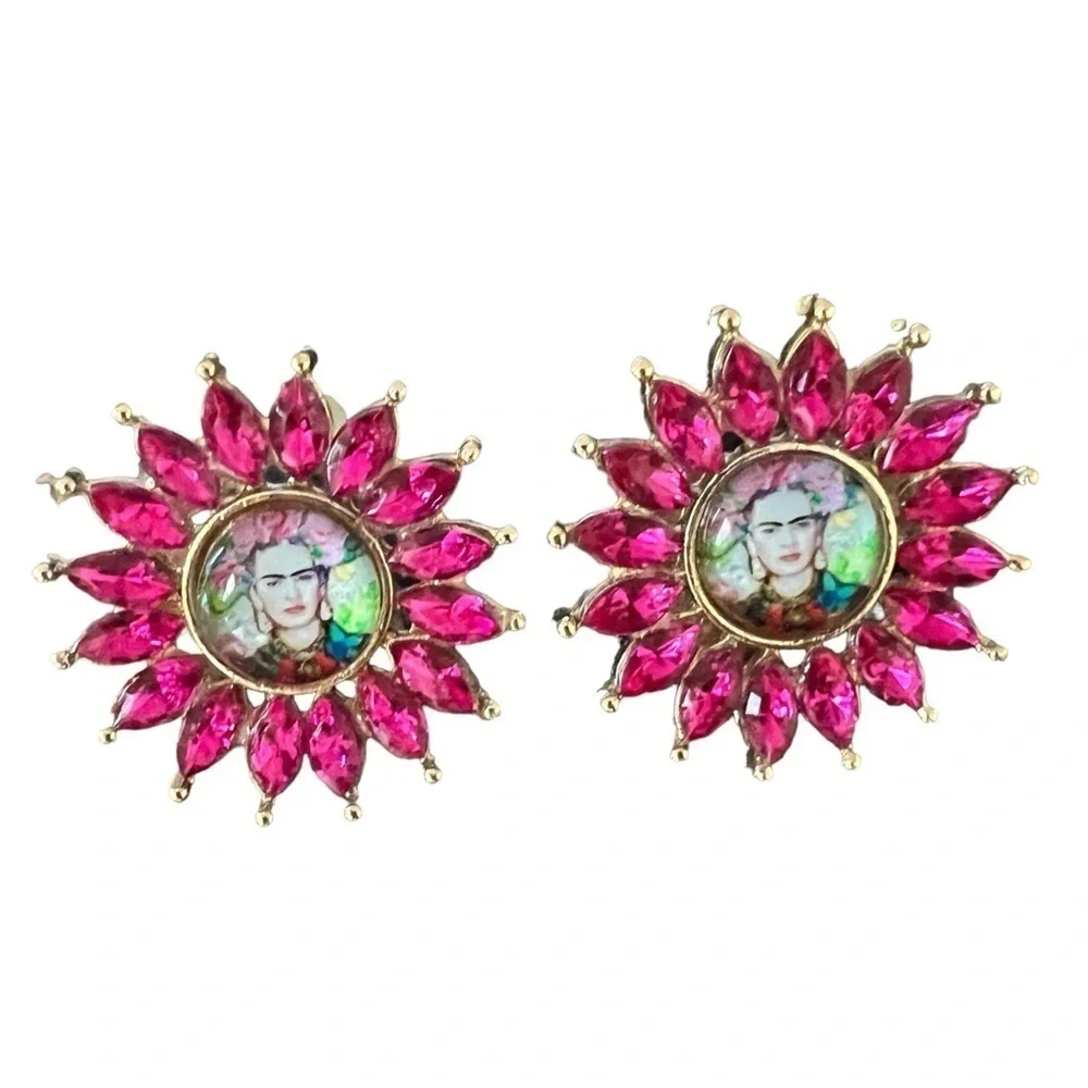 Frida Pink Floral Starburst Crystal Rhinestone Post Stud Earrings